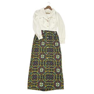 Vintage 70s Du-Rite Maxi Dress With Geometric Pattern Skirt